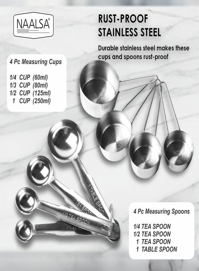 NAALSA Roxx 8Pc Set Measuring Spoons and Cups Set Stainless Steel for Dry or Liquid/Kitchen Gadgets for Cooking & Baking Cakes/Measuring Cup Set Combo with Handles - Image 5